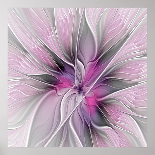 Blumenmuster Fraktal Moderne Abstrakte Blume Rosa  Poster (Vorne)