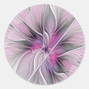 Blumenmuster Fraktal Moderne Abstrakte Blume Rosa Runder Aufkleber