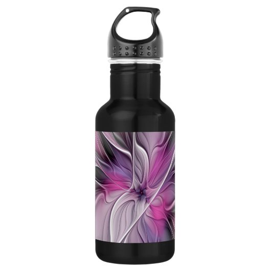 Blumenmuster Fraktal Moderne Abstrakte Blume Rosa Trinkflasche (Vorderseite)