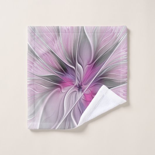 Blumenmuster Fraktal Moderne Abstrakte Blume Rosa Waschlappen (Waschlappen)