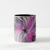 Blumenmuster Fraktal Moderne Abstrakte Blume Rosa  Zweifarbige Tasse (Mittel)