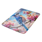 Blumenmuster/Frühling Blau Jay Art Badematte (Schrägansicht)