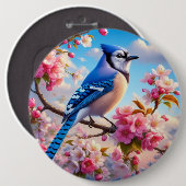 Blumenmuster/Frühling Blau Jay Art Button (Vorne & Hinten)