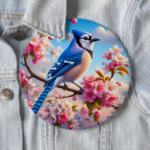 Blumenmuster/Frühling Blau Jay Art Button (Beispiel)