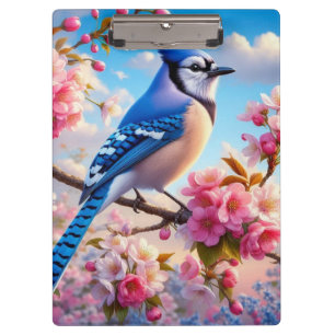 Blumenmuster/Frühling Blau Jay Art Klemmbrett