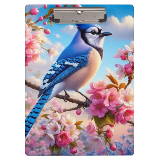 Blumenmuster/Frühling Blau Jay Art Klemmbrett (Vorderseite)