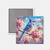 Blumenmuster/Frühling Blau Jay Art Magnet (Vorderseite/Rückseite)