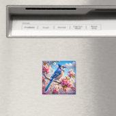 Blumenmuster/Frühling Blau Jay Art Magnet (In Situ (Geschirrspüler))