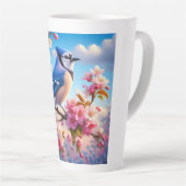 Blumenmuster/Frühling Blau Jay Art Milchtasse (Rechte Ecke)