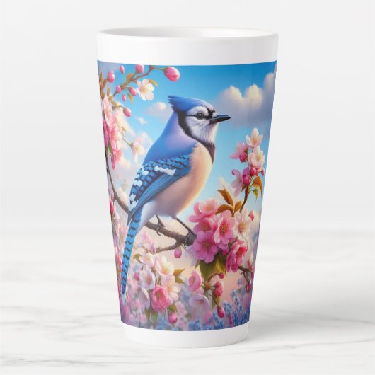 Blumenmuster/Frühling Blau Jay Art Milchtasse (Vorderseite)