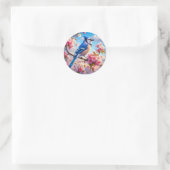 Blumenmuster/Frühling Blau Jay Art Runder Aufkleber (Tasche)