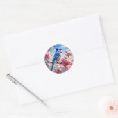 Blumenmuster/Frühling Blau Jay Art Runder Aufkleber (Umschlag)