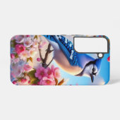 Blumenmuster/Frühling Blau Jay Art Samsung Galaxy Hülle (Rückseite (Horizontal))