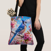 Blumenmuster/Frühling Blau Jay Art Tasche (Von Nahem)