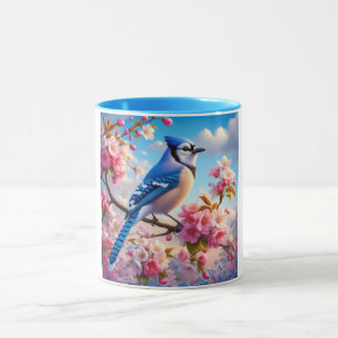 Blumenmuster/Frühling Blau Jay Art Tasse