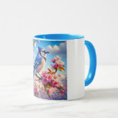 Blumenmuster/Frühling Blau Jay Art Tasse (VorderseiteRechts)