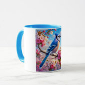 Blumenmuster/Frühling Blau Jay Art Tasse (Vorderseite Links)