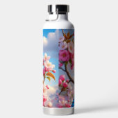 Blumenmuster/Frühling Blau Jay Art Trinkflasche (Rechts)