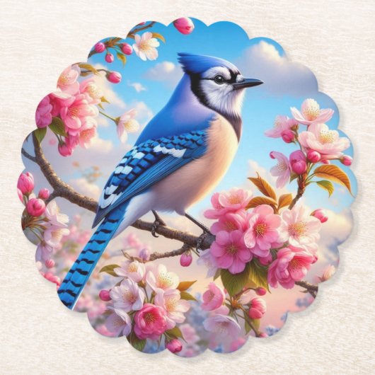 Blumenmuster/Frühling Blau Jay Art Untersetzer (Vorderseite)
