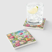 Blumenmuster/Frühlingsbilder Steinuntersetzer (Seitenansicht)