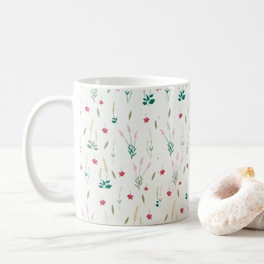 Blumenmuster Frühlingsflorales Klassiker Kaffeetasse (Mit Donut)