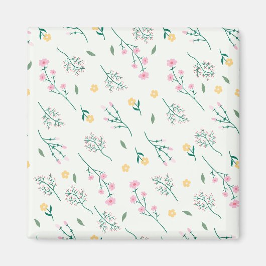 Blumenmuster Frühlingsflorales Quadrat Magnet (Vorne)