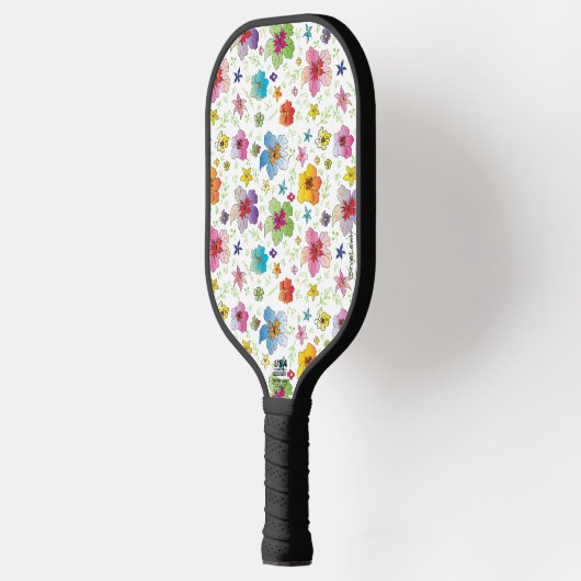 Blumenmuster, Fun, Moderne Pickleball Schläger (Links)