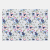 Blumenmuster für Aquarellblumen-Blume Dusty Blue Geschenkpapier Set (Vorderseite 3)