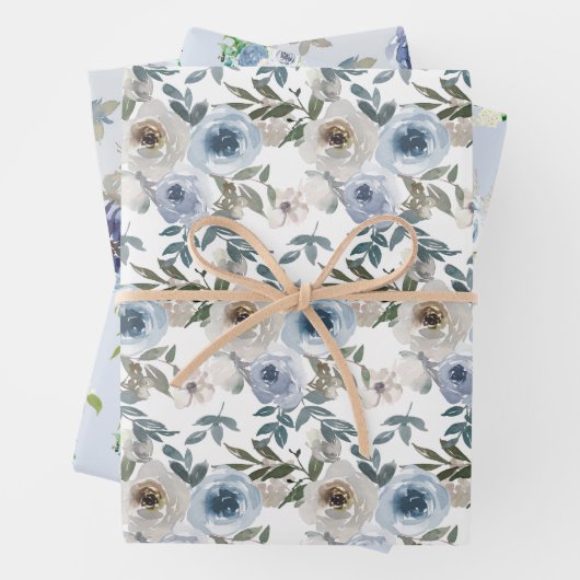Blumenmuster für Aquarellblumen-Blume Dusty Blue Geschenkpapier Set (Beispiel)
