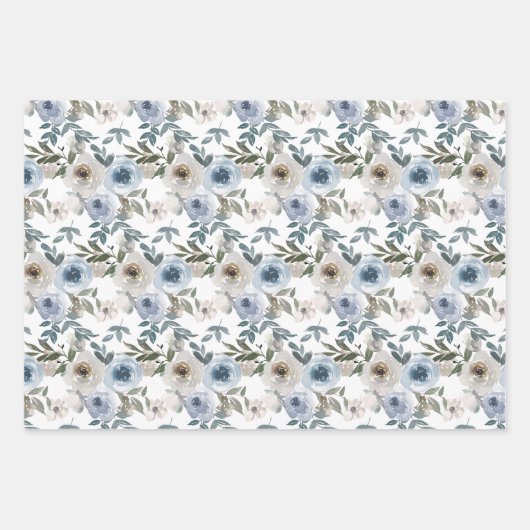 Blumenmuster für Aquarellblumen-Blume Dusty Blue Geschenkpapier Set (Vorderseite)