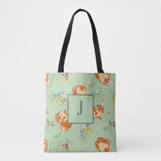 Blumenmuster für Monogram-Spitz Grün Tasche (Vorderseite)