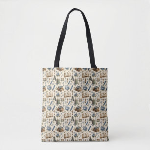Blumenmuster für Vintage-Buchliebhaber   Blaue Bot Tasche