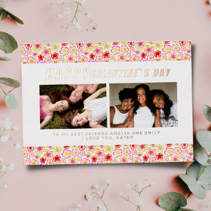 Blumenmuster Galentine`s Day Freundinnen 2 Foto Folien Feiertagskarte