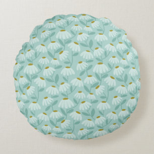 Blumenmuster Gänseblümchen Teal Blau & Olivgrün Rundes Kissen