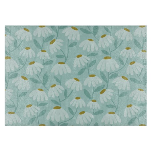 Blumenmuster Gänseblümchen Teal Blau & Olivgrün Schneidebrett (Vorderseite)