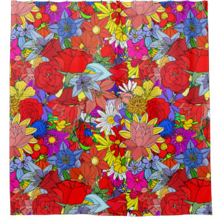 Blumenmuster Gelbblau Lila grün Duschvorhang