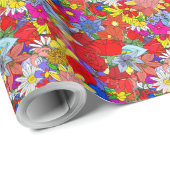 Blumenmuster Gelbblau Lila grün Geschenkpapier (Rolleneckpunkt)