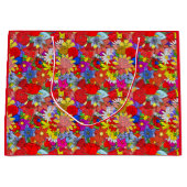 Blumenmuster Gelbblau Lila grün Große Geschenktüte (Vorderseite)