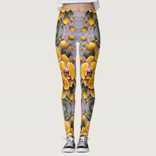 BLUMENMUSTER ~ Gelbes Silber ~ Leggings