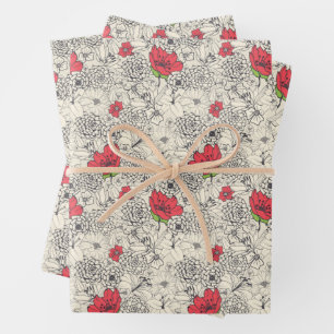 Blumenmuster Geschenkpapier Set