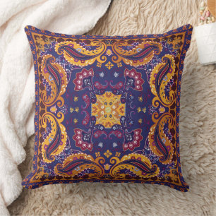 Blumenmuster Gold Lila Blau Kissen
