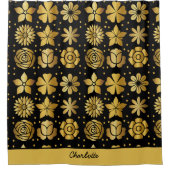 Blumenmuster Golddoodle-Rose personalisierter Name Duschvorhang (Vorderseite)