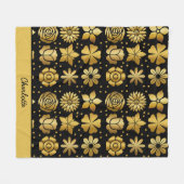 Blumenmuster Golddoodle-Rose personalisierter Name Fleecedecke (Vorderseite (Horizontal))
