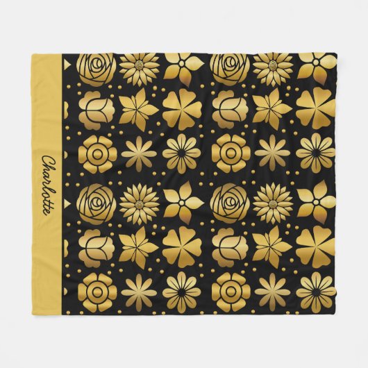 Blumenmuster Golddoodle-Rose personalisierter Name Fleecedecke (Vorderseite (Horizontal))