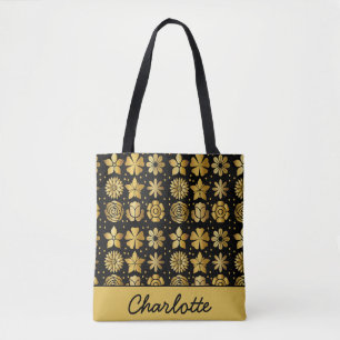 Blumenmuster Golddoodle-Rose personalisierter Name Tasche