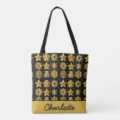 Blumenmuster Golddoodle-Rose personalisierter Name Tasche (Rückseite)