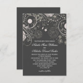 Blumenmuster Grau/Weiß - 3x5 Einladung zur Hochzei (Vorne/Hinten)