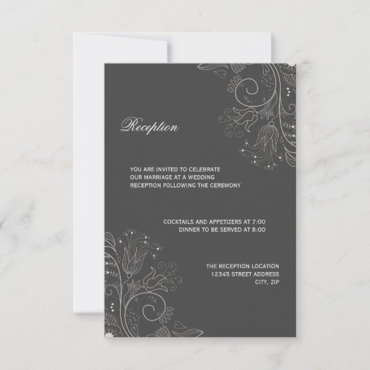 Blumenmuster Grau/Weiß - Empfang Einladung (Vorderseite)