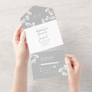 Blumenmuster Grau Weiß Hochzeit All In One Einladung