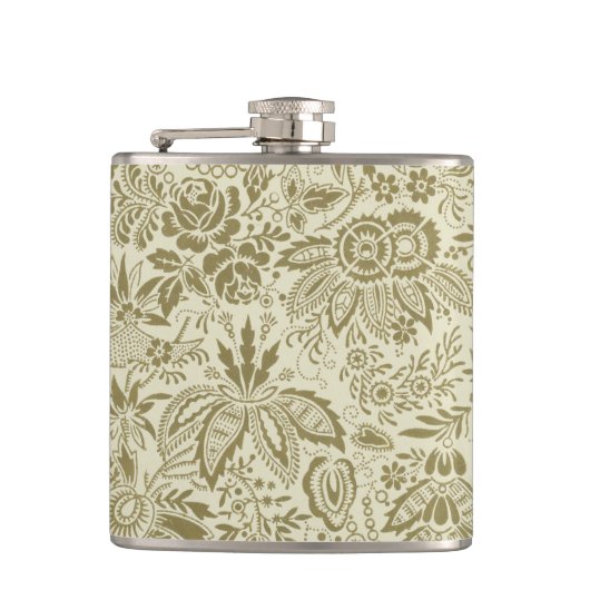 Blumenmuster Green Sage Antike Damaskus Flachmann (Vorderseite)